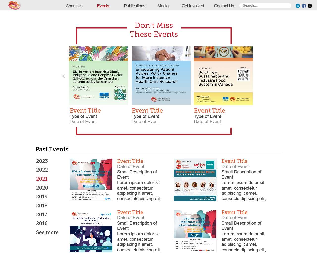 Site web de la SPE_2023_Page des événements généraux